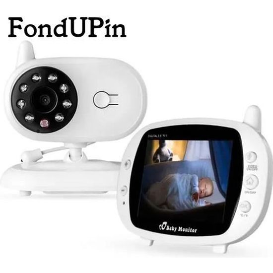 FONDUPIN-L'écoute-bébé Babyphone Caméra Vidéo sans Fil 3,2"LCD Norme EU Visiophone Bébé 2,4 GHz Vision Nocturne Berceuses