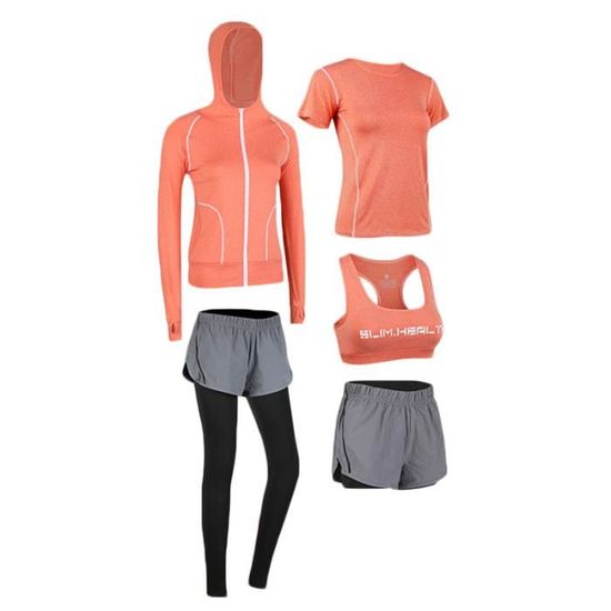 Ensemble de Vêtement de Sport Femme 3 Pièces - Marque - Modèle - Orange -  Fitness - Col Rond Orange - Cdiscount Sport