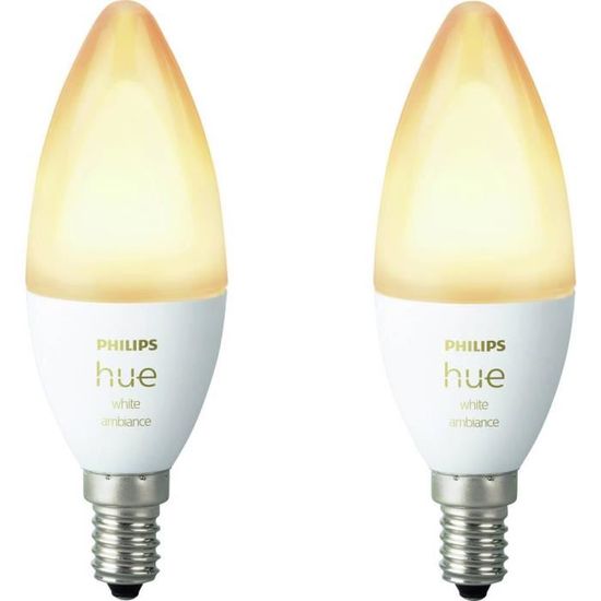 Philips Hue - White Ambiance flamme 6W E14 x2 - Bluetooth - Ampoule  connectée - Rue du Commerce