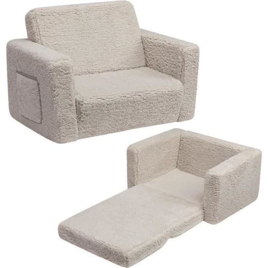 Heiheiup Peluche Enfants Pliable Canapé Dossier Fauteuil 2 en 1 Enfants
