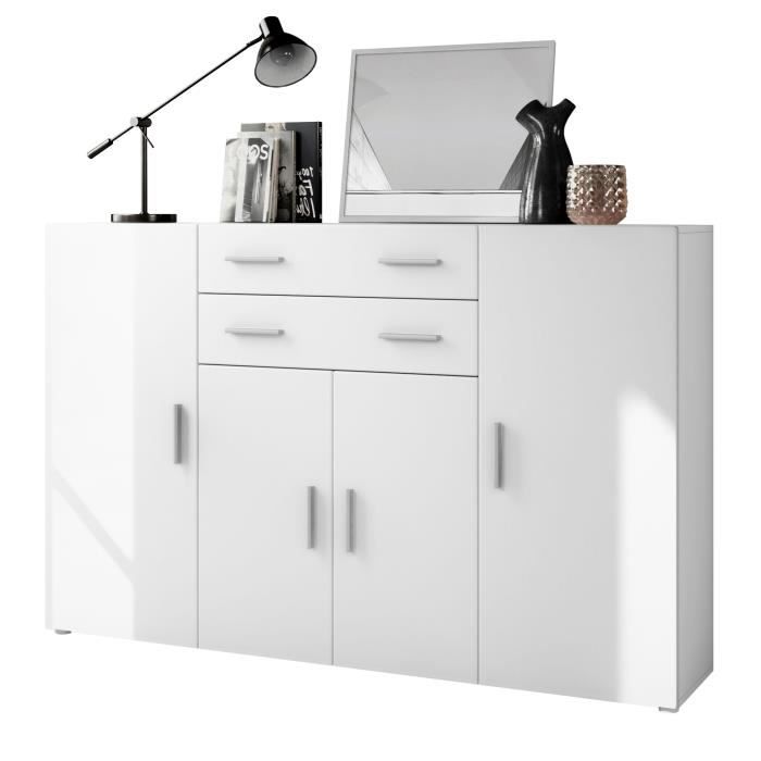 Buffet, COZY, bahut avec 2 tiroirs et 4 portes, style scandinave, 160x35x75 cm, buffet de salle