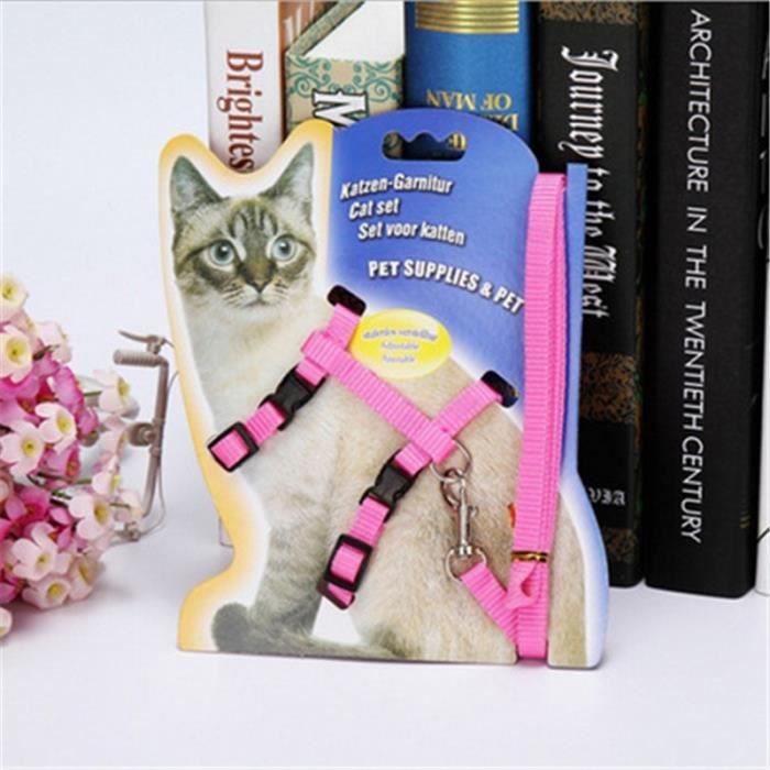 harnais animal -Harnais en Nylon ajustable pour chat - Laisse de Traction pour animaux de compagn...- Modèle: Rose M - HOCWQSA14009