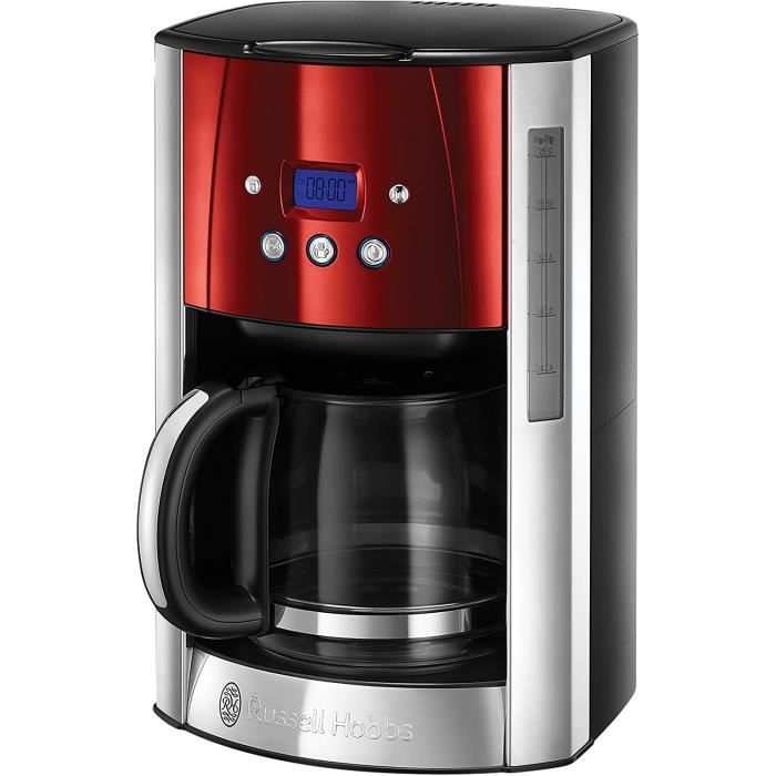 Russel Hobbs Machine à Café, Cafetière Filtre 1,8L Inox, 12 Tasses, Programmable, Auto-Nettoyante - Rouge 23240-56 Luna