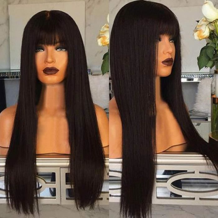 PERRUQUE Perruque femme vrai cheveux naturel bresilien Straight Lisse longue noir Afro Glueless Half Human Hair Wigs for Black W1216