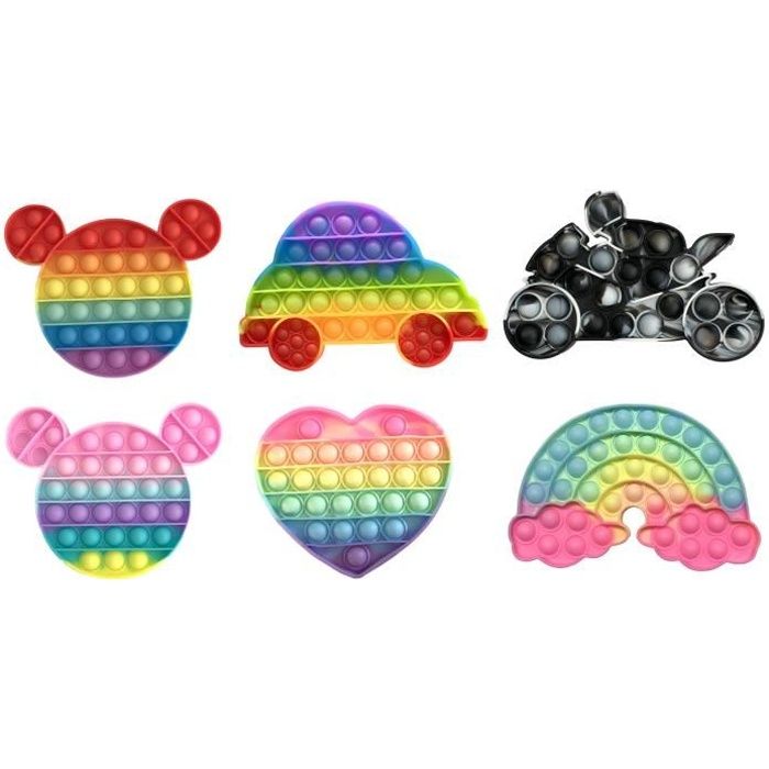 Pop it Go Pop -lot de 6- Fidget Toy- Pop Bubble coeur arc en ciel minnie mickey moto car