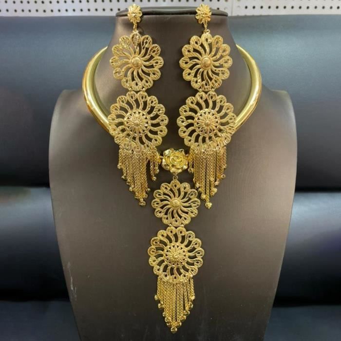 Diademe KXNK9 Ensemble de bijoux Dubai pour femmes boucles d'oreilles et collier ensemble de bijoux mariages africains accessoire ca