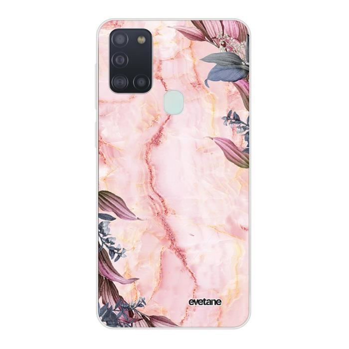 Coque Samsung Galaxy A21S 360 intégrale transparente Marbre Fleurs Ecriture Tendance Design Evetane.