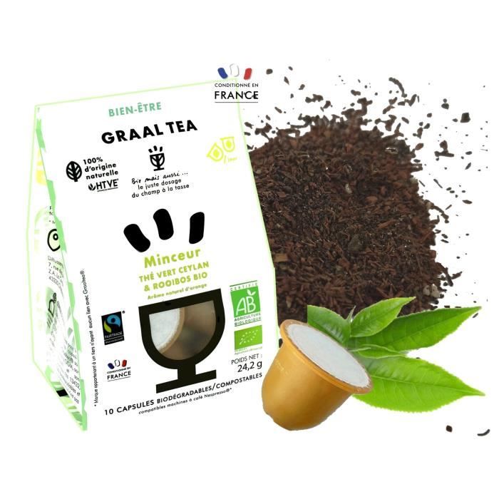 GRAALTEA - Thé Bien-Être - Minceur BIO en Capsule - 100% d'Origine Naturelle - Made in France - 1 Paquet x 10 Capsules - Compatible