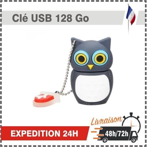 Clé USB 128 Go Flash Drive USB 128 GB 100 % Réel 2.0 Bon Pour cadeaux Multi Owl Type (Grise)