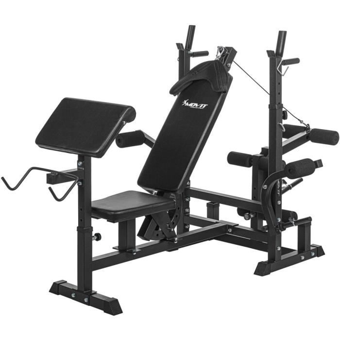 MOVIT® Banc de musculation universel avec supports d’haltères, réglable, rembourrage confortable, noir
