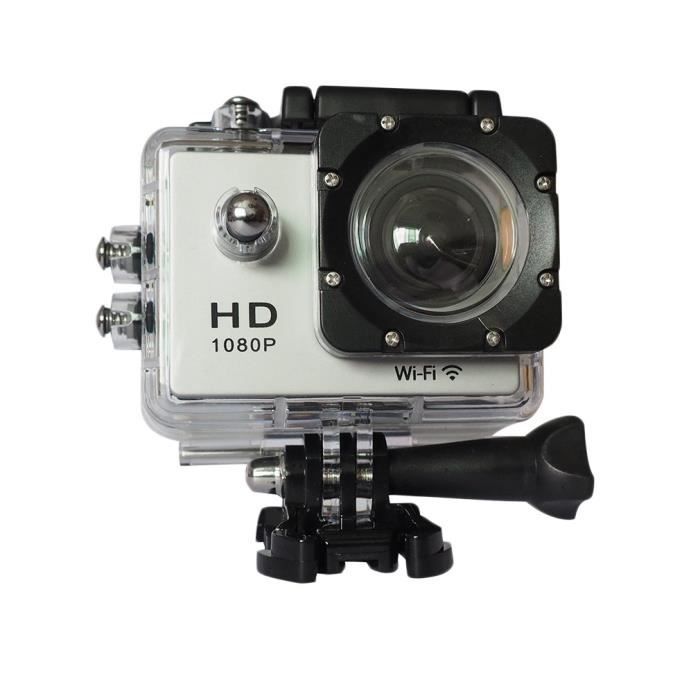 Caméra sport full HD 1080P caméra embarquée sport 12MP étanche 30m grand angle 170°avec kit d'accessoires et boîtier étanche(blanc)