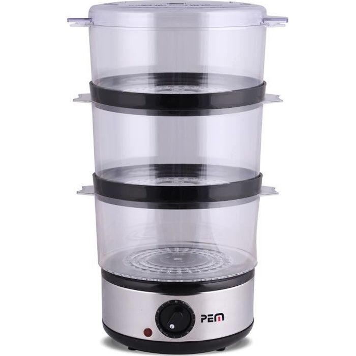 Cuiseur vapeur en inox 3 étages - Capacité 6L - Minuterie - PEM FS212