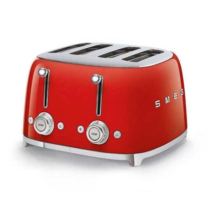 SMEG Grille Pain 4 tranches Années 50 - 2000W Rouge TSF03RDEU