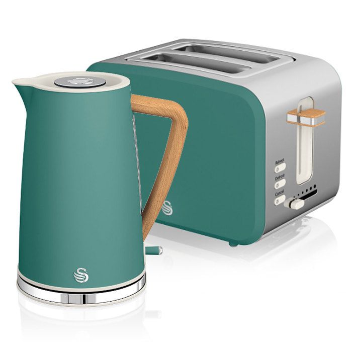 Set petit-déjeuner Bouilloire sans fil 1,7 L grille-pain 2 Nordic Blanc SWAN STP2090GRENEU Verde 44355