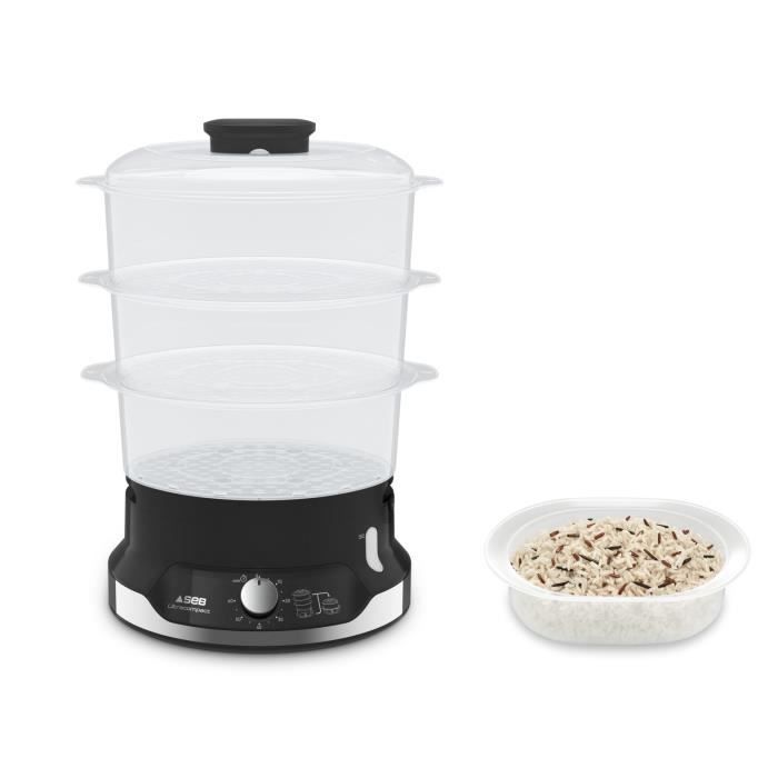 SEB VC204800 Ultracompact Cuiseur vapeur 9L, 3 bols empilables, Bac céréales, Cuisson saine, Minuteur, Arrêt auto, Facile à ranger