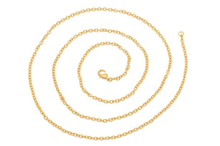 collier femme chaîne de cou maille jaseron rolo 45 cm plaqué or jaune 750/1000 3 microns