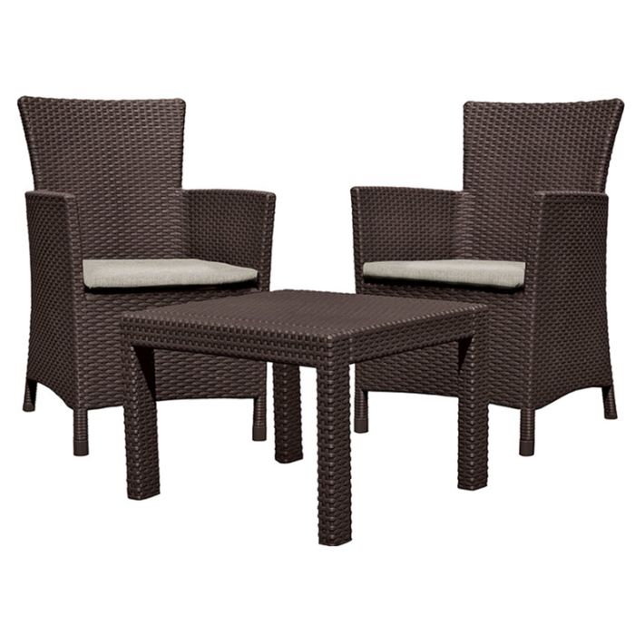 Ensemble de meubles de jardin Keter, deux fauteuils, table, brun-beige, Rosario Balcony Set