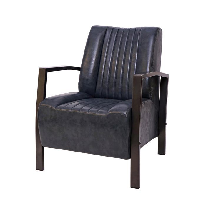 Fauteuil lounge relaxation rembourree design industriel en metal en synthetique gris châssis en acier 04_0003122