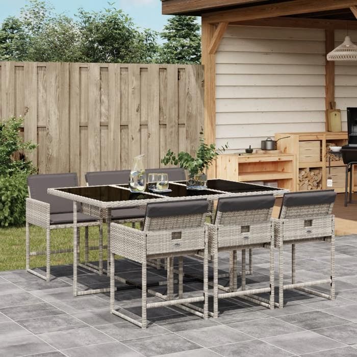 vidaXL Ensemble à manger de jardin et coussins 7 pcs gris clair rotin 3278038