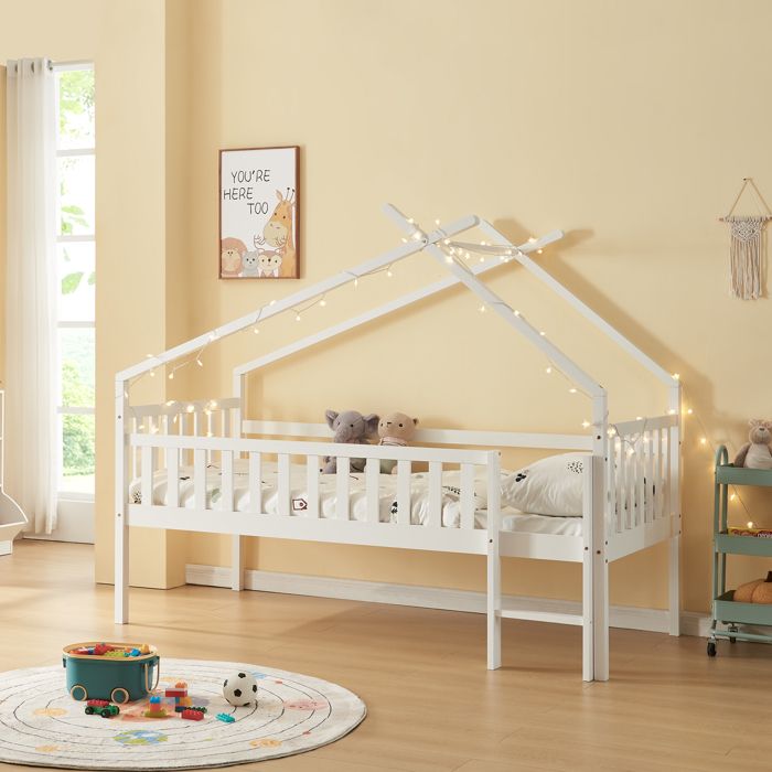 Lit cabane Sotkamo bois de pin 90 x 200 cm blanc
