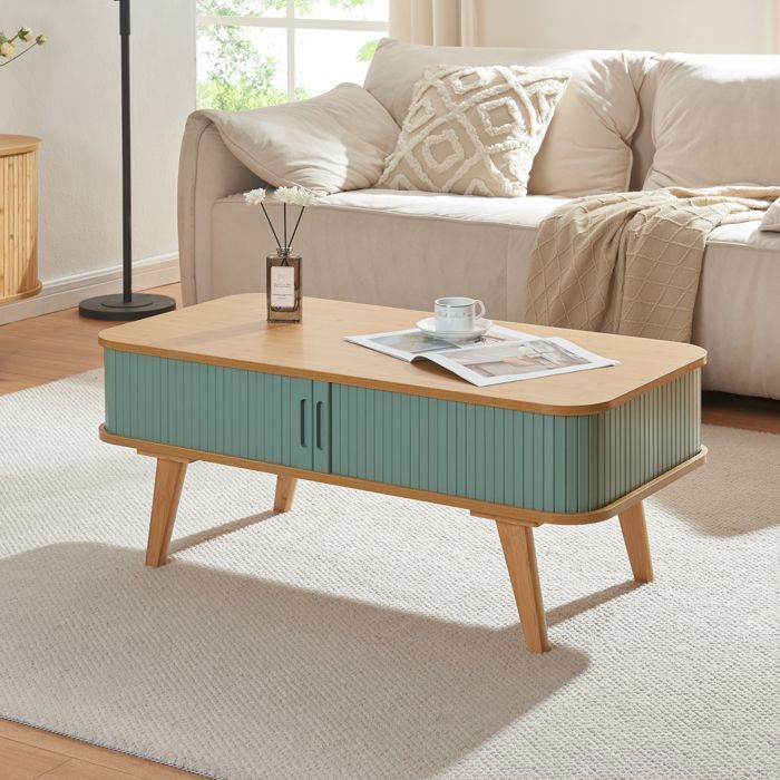Table basse Tysvær bambou 100 x 50 x 40 cm naturel bleu