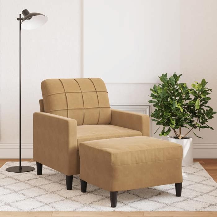 vidaXL Fauteuil avec repose-pied Marron 60 cm Velours chaise de
