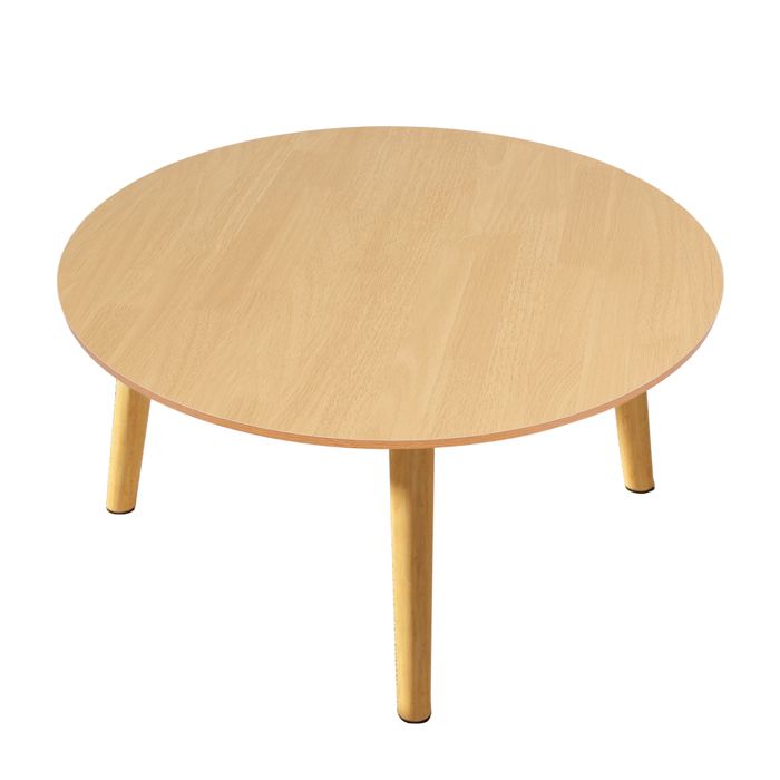 Table basse ronde simple surface lisse 4 pieds en boismarron60x60x50cm