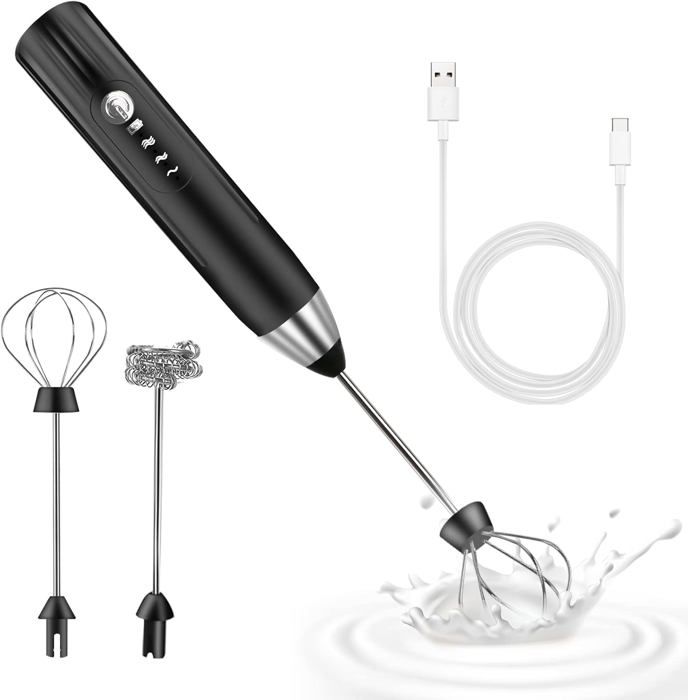 Fouet/mousseur à Lait électrique Rechargeable USB - Acier Inox 304, 2 Vitesses, 800 MAh - Pour Café, Matcha, Sauces