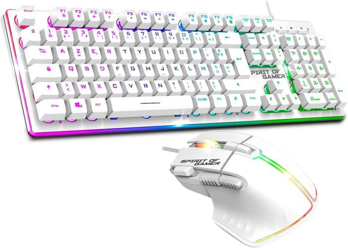 – Ultimate 600 Filaire Pack Clavier Souris Gamer Rgb Layout Azerty Français Rétroéclairé Clavier Gaming Semi-Mecanique En Mét
