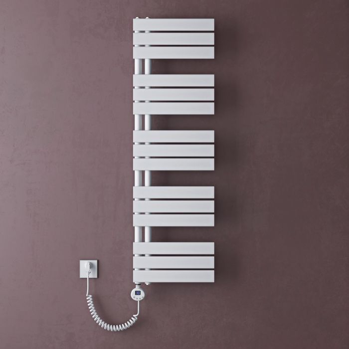doporro Radiateur de Salle de Bain Sèche-Serviette 131x40cm Radiateur à Eau Chaude Blanc avec Résistance pour Radiateur 1000W FN