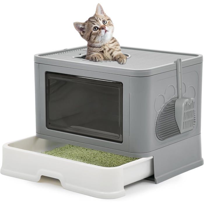 YITAHOME Niche d'intérieur multifonction pour chat - Tour mignonne avec griffoir, balle et lit - Cachette gris