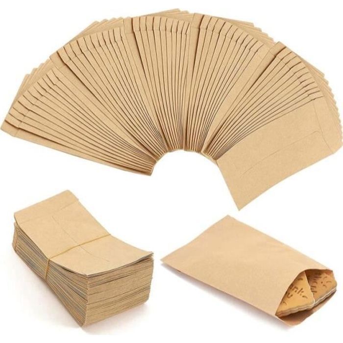 150 Pcs Sachet Papier Kraft 6*10cm Petit Sac en Papier Alimentaire Pochette Cadeau Craft pour Stocker Bonbon m PINCE FERME SACHET