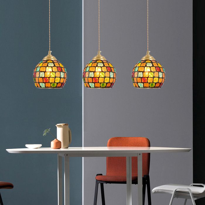 SNOGOLD 3X Suspension Artisanal en Verre Coloré E27 Luminaire Vintage de Style Méditerranéen Lustre pour Salle à Manger Chambre -C