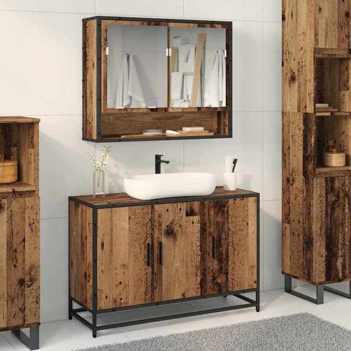 Moderne Meuble de Lavabo de Salle de bain - Meuble/sous vasque Salle de Bain - - Bois ancien 90 x 33 x 60 cm@FR(61009）
