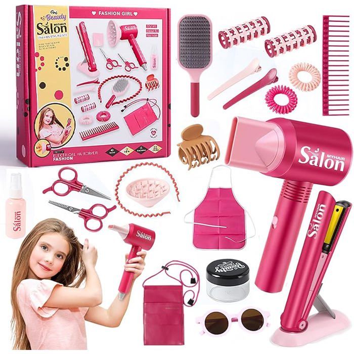Kit Coiffure Enfants - Jeu dImitation Coiffeur Salon de Beauté pour Fille - Cadeau Parfait pour Petite Princesse 3+ Ans