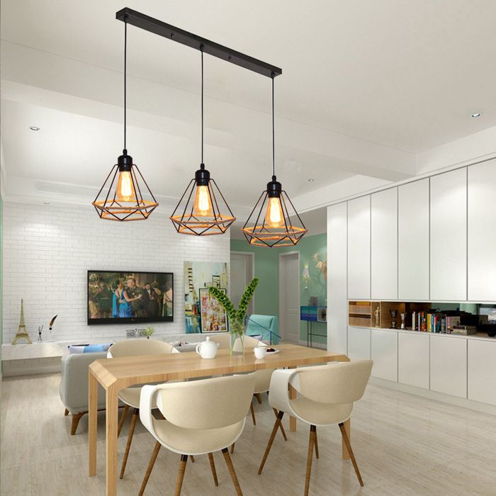 Lustre Suspension 3 Lampes - SMOTOP - Métal & Corde de chanvre - 3xE27 - Noir Ø20 cm