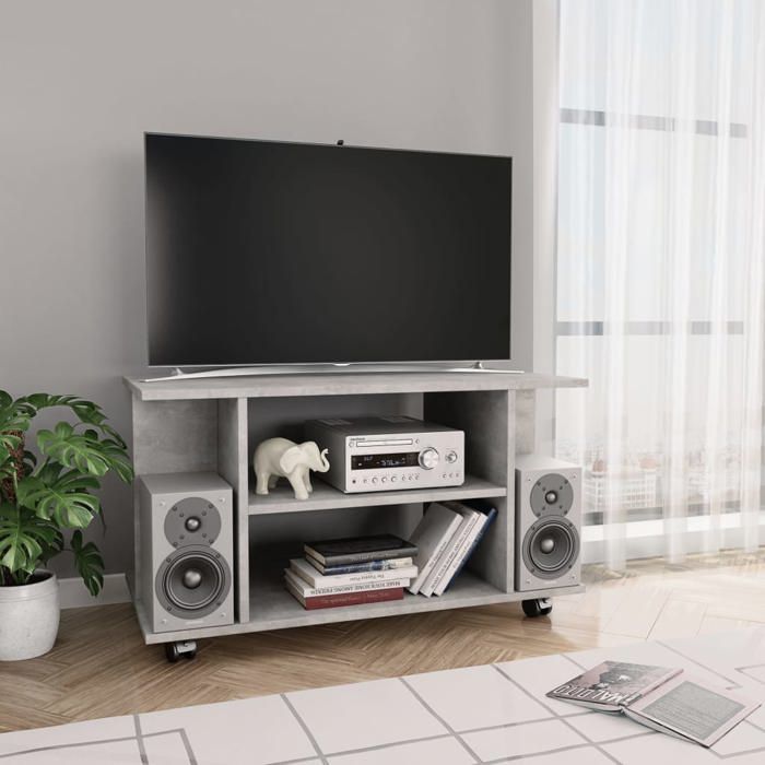 Meuble télé Gris béton élégant - 80 x 40 x 45 cm - Bois dingénierie - Rangement optimisé
