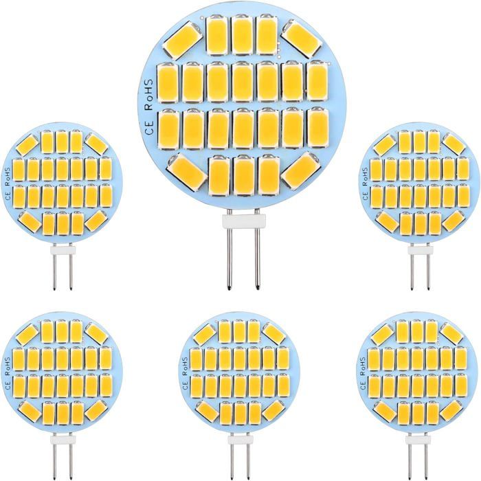 G4 LED 3W AC12-24V 300LM Blanc Chaud 3000K 24x5730 SMD Non-Dimmable G4 Ampoule Ronde LED Éclairage Encastré Lot de 6
