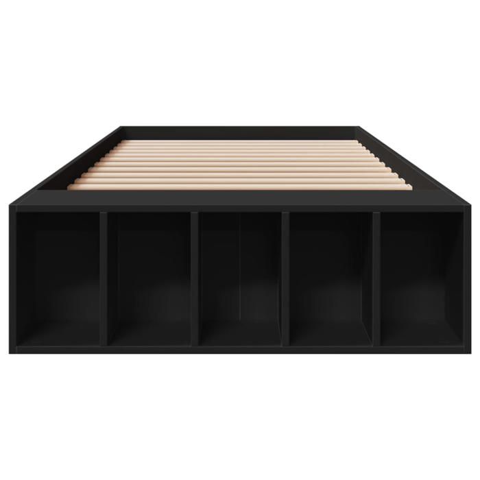 Cadre de lit en bois - KALISSE - 90x190 cm - Noir - Bois dingénierie - Compartiments de rangement