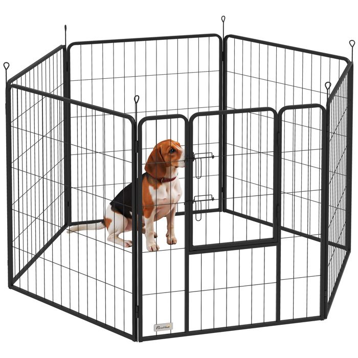 Parc pour chien - PawHut - 6 panneaux modulable pliable portable - avec porte - intérieur et extérieur - en acier - 100H cm - gris Parc pour chien - PawHut - 6 panneaux modulable pliable portable - avec porte - intérieur et extérieur - en acier - 100H cm - gris