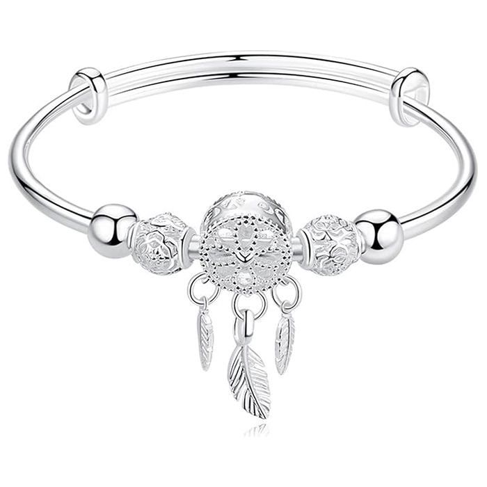 Bracelet à breloques en argent avec pompon et plumes attrape-rêves bijoux réglables cadeau danniversaire pour la fête des mères