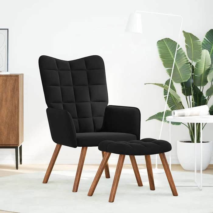 Les Soldes Fauteuil de Salon Scandinave (1 PLACE) - CLOUD - Chaise de Détente - avec tabouret en velours noir J6296