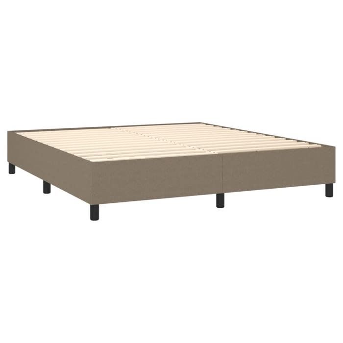 Lit double à ressorts - MEUBLECHIC - 160x200 cm - Taupe - Tissu polyester - Lattes en contreplaqué - Pieds robustes