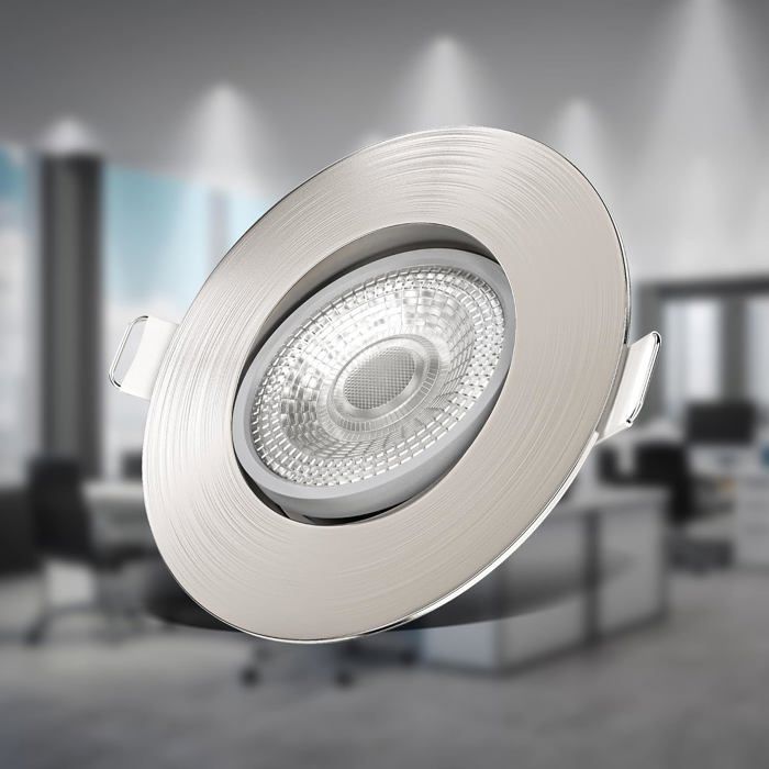 Spots encastrables LED - ESTAMPILLE - Lot de 6 - Orientables - Dimmables - Nickel mat - Ø90 mm - 24 mm dépaisseur
