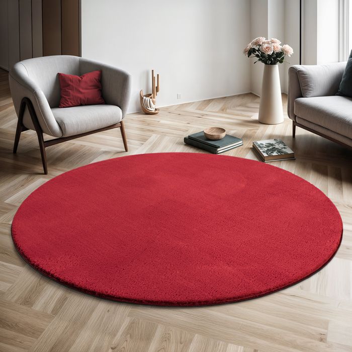 the carpet Relax tapis moelleux à poils courts antidérapant lavable à 30 degrés Rouge 120 cm Rond