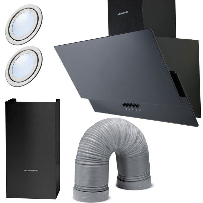 Hotte de cuisine cheminée - Berdsen - 60 cm - Noir - Modèle BT-211 - Acier inoxydable - Verre trempé - Éclairage LED