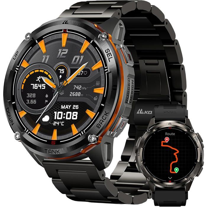 Tank T3 Ultra 2 Montre Connectée Homme GPS 60J Batterie 50M Étanche Métal Boussole Altimètre Cardio Sommeil
