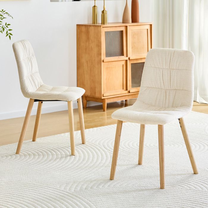 Chaise de salle à manger moderne - Ensemble de 2 - Revêtement tissu blanc - Hauteur totale 88 cm - Pieds en chêne massif