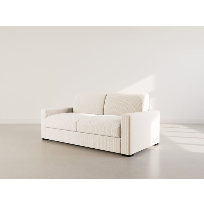 Tristan - Canapé lit 3 places convertible express couchage quotidien 140 cm matelas 18 cm en velours côtelé - Beige