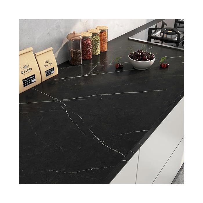 Papier Peint Salle de Bain Marbre Noir Revetement Plan de Travail Cuisine Film Autocollant Meuble Effet Marbre 30 x 50 PAPIER PEINT